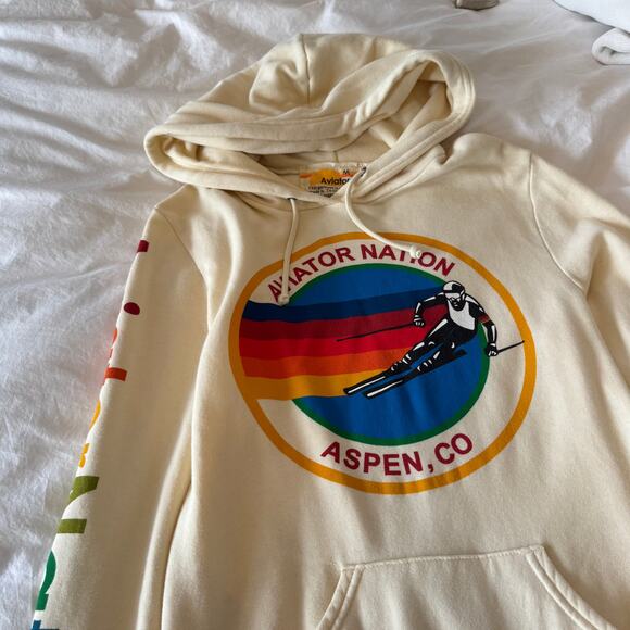 Aviator Nation Aspen, CO AV Hoodie in Vintage White Size M - Picture 3 of 4